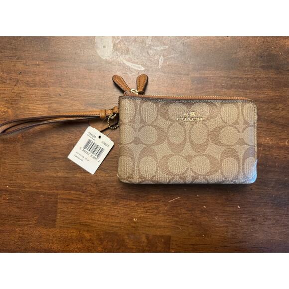 Coach double corner zip signature canvas wristlet NWT - Picture 1 of 7